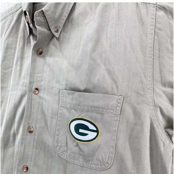 Vtg Logo 7 Packers Shirt Men M LS Button Down Khaki Beige Game Day Green Bay Y2K - Picture 12 of 16